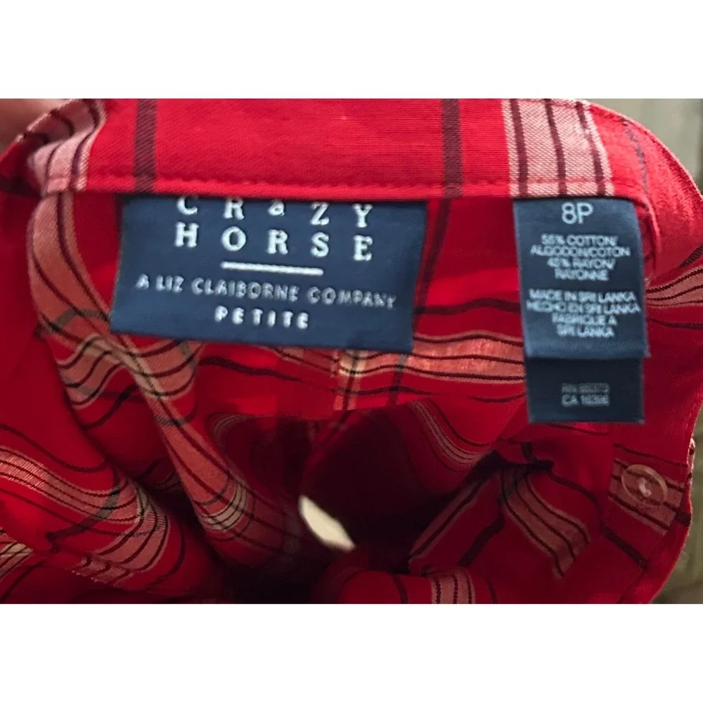 Crazy Horse Liz Claiborne Red Plaid Wrap Midi Skirt Petite 8P‎ Tartan Preppy Tie